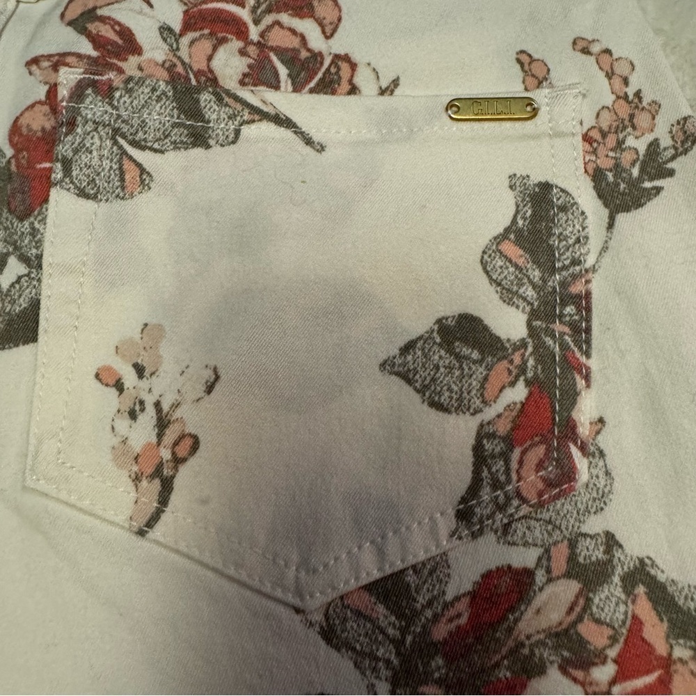 G.I.L.I. Ankle Jeggings Cream Denim Floral Size 2 Dual Stretch Jeans 27" inseam - Picture 10 of 17